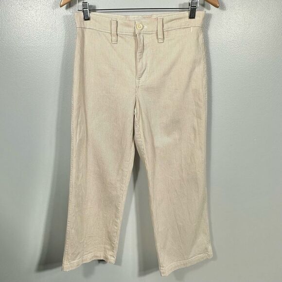 J. Crew Mustard Yellow Stripes Cream Cropped Pants Size 27P Nautical Casual Chic - Picture 1 of 14